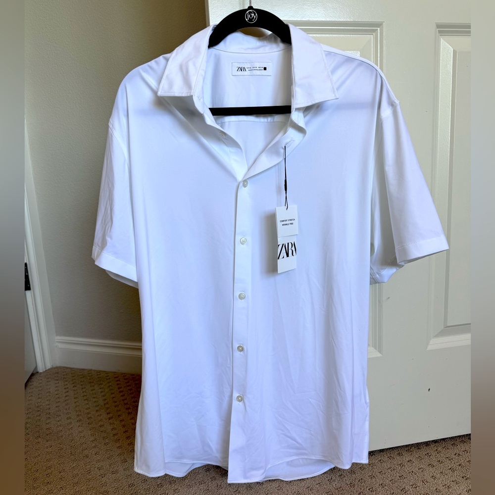 Zara White Womens button down Stretch short sleeved collar shirt - NWT